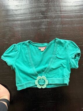 Womens Y2k vintage Teal Cropped Bolero with Flower Buckle - knitworks